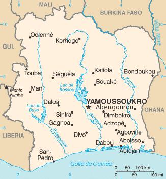 Paese situato nel golfo di Guinea, confinante a sud con l oceano Atlantico, ad ovest con la Liberia e la Guinea, a nord con il Mali ed il Burkinafaso,ad est con il Ghana.