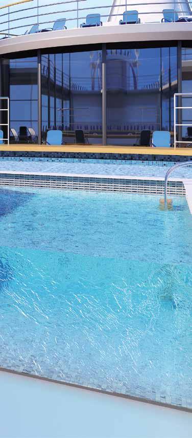 MAPEI MARINE PRODUCTS AND SYSTEMS PRODOTTI E SISTEMI MAPEI PER L INDUSTRIA NAVALE SWIMMING POOLS PISCINE MOSAIC COVERING RIVESTIMENTO IN MOSAICO A cruise liner without a swimming pool would be