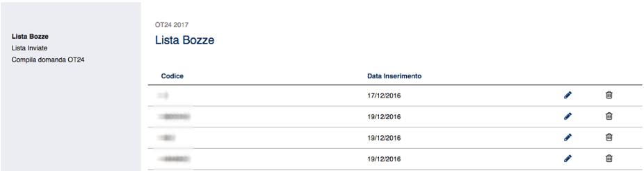 9. Lista Bozze Quando l utente accede in home page visualizza la lista delle richieste ancora in bozza, esplicitando i seguenti dati: Codice, dove è riportato il codice della ditta per la quale si