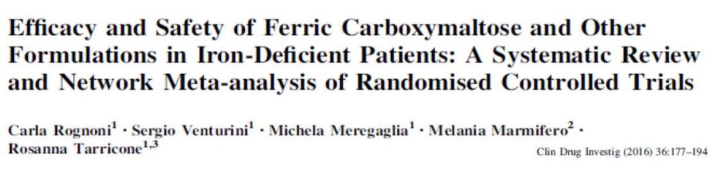 Uno studio di confronto diretto CMF vs FG ha rilevato che: L aumento dei parametri ematologici è più rapido e significativo per CMF (anche ferritina e TSAT) CMF meno disturbi gastrointestinali