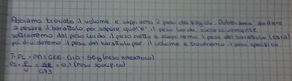 Tutti hanno poi pensato di dividere il peso per il volume (per trovare il peso specifico del