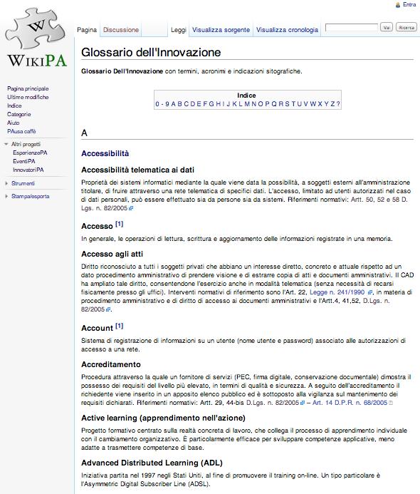 WikiPA, glossari come punto di partenza Il dominio di una comunità tematica può essere definito partendo dall elenco delle parole che costituiscono il linguaggio: Termine,
