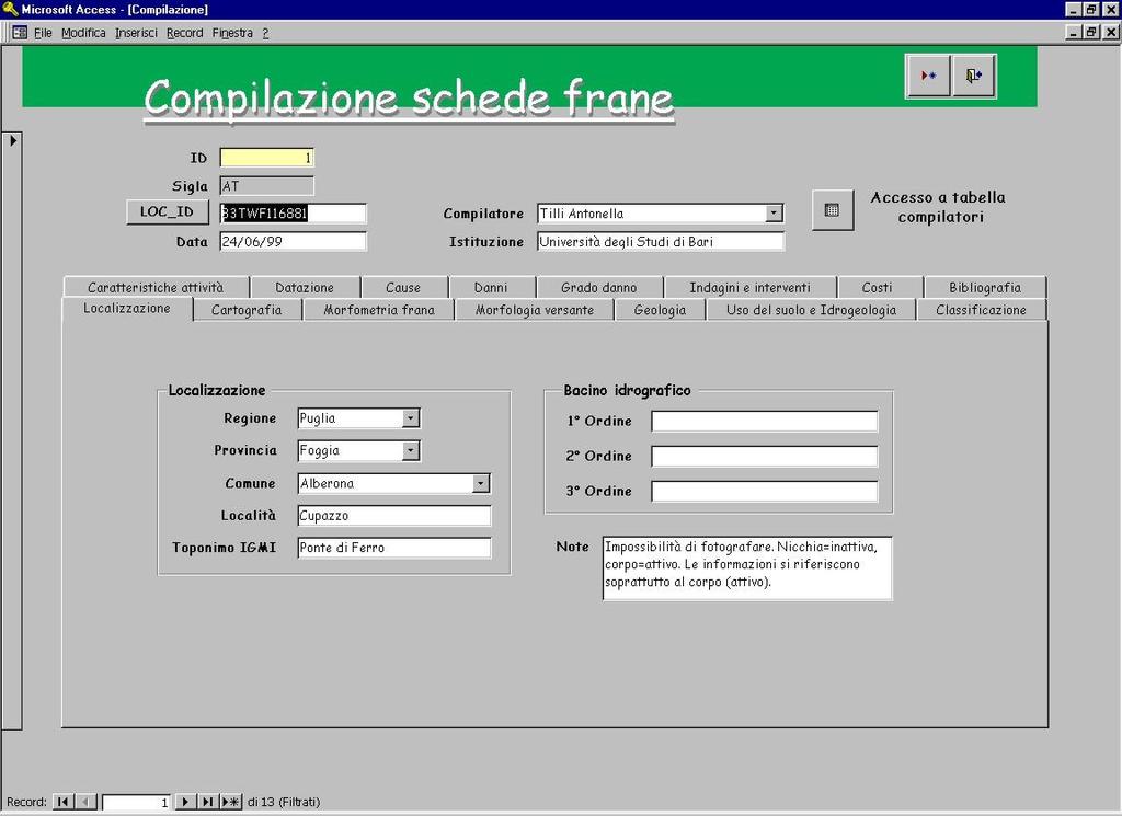 procedura di input Diverse form raggruppate in