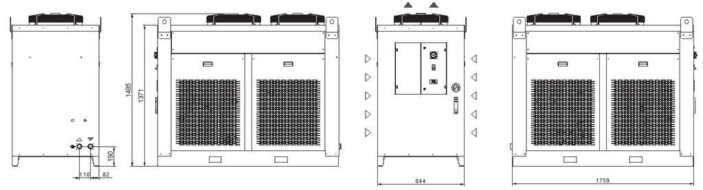 TCW LINEA REFRIGERAZIONE TCWB2 C8Grandezza 4 Refrigeratori industriali per acqua CAPACITÀ DI RAFFREDDAMENTO STRUTTURA In lamiera verniciata a forno con polveri esteri, colore RAL 7035 bucciato.