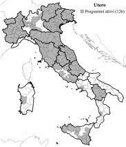 SCREENING DEI TUMORI FEMMINILI 111 Distribuzione geografica ( in colore) dei programmi di screening cervicale.