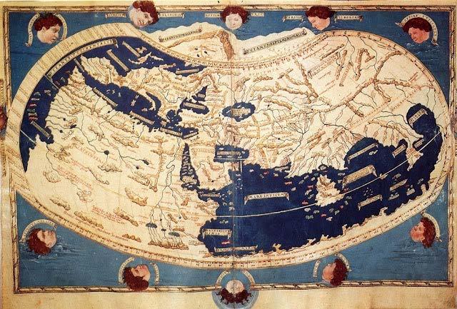 LA CARTOGRAFIA In questa mappa il mondo (Ecumene in greco) è rappresentato come un trapezoide nel quale è visibile la parte ritenuta abitata del globo terrestre, ossia le terre circostanti il