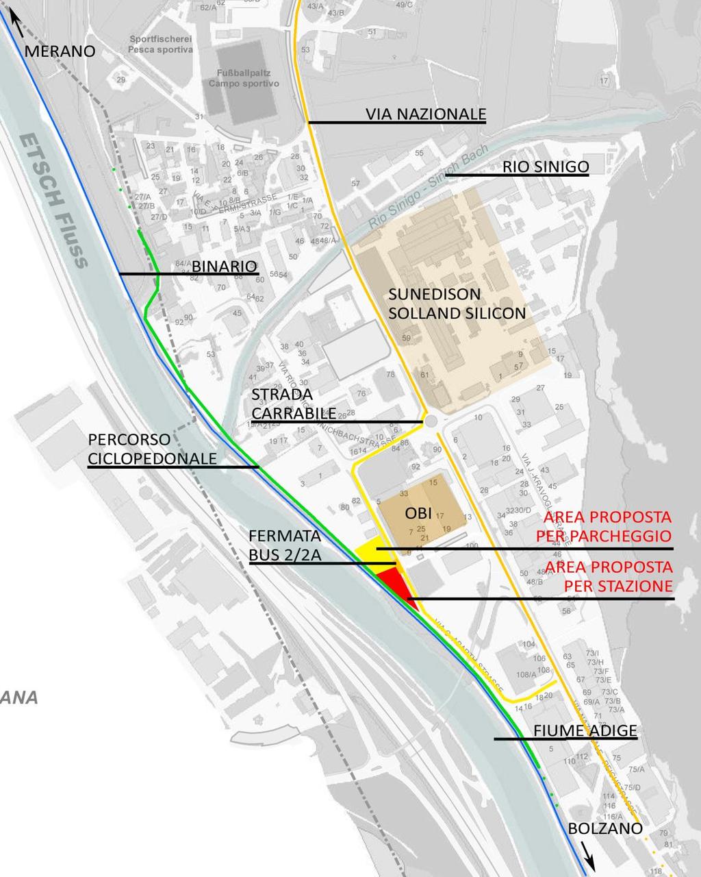 Al fine di determinare il luogo più adatto per l ubicazione della fermata, è stata svolta un analisi urbanistica del contesto, con particolare attenzione