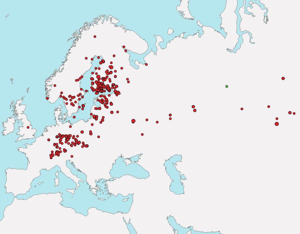 Areale riproduttivo delle popolazioni di Cesena che raggiungono l Italia desunto dai dati di inanellamento/ricattura (dimensione del campione analizzato = 549).