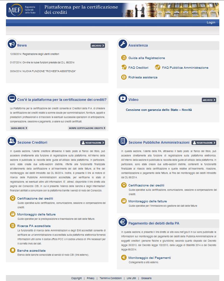 Figura 1-Home Page ATTENZIONE: se il Responsabile che effettua l accreditamento dell Amministrazione/Ente è già registrato al Sistema PCC, ad esempio in quanto responsabile di altra Amministrazione,