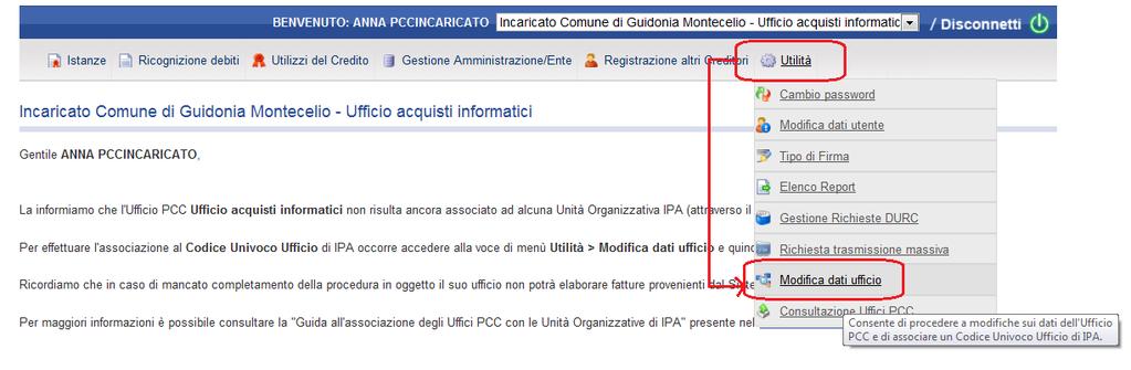 Utilità Modifica dati ufficio.