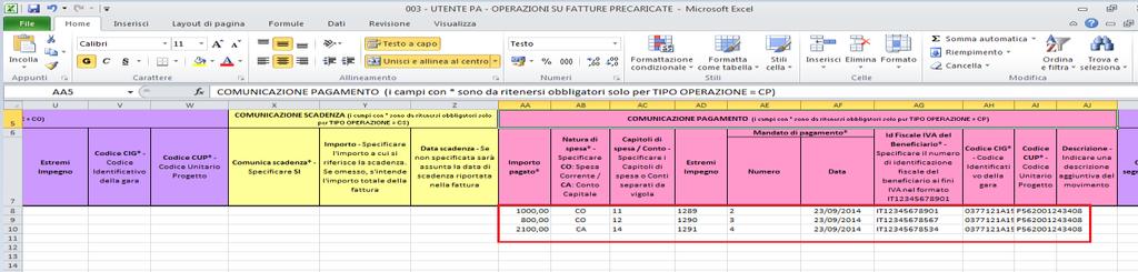 Per effettuare l operazione di Comunicazione di pagamento delle fatture è necessario inserire CP nella sezione