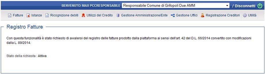 Dopo aver completato e salvato al richiesta il sistema dalla voce di menu UtilitàRichiesta registro fatture presenta