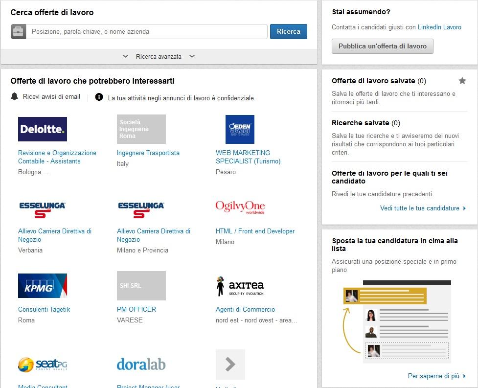 LINKEDIN: RICERCA LAVORO Barra di ricerca Offerte rilevanti Offerte nella