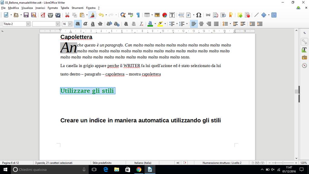 Creare un indice in maniera automatica utilizzando gli stili Serve per