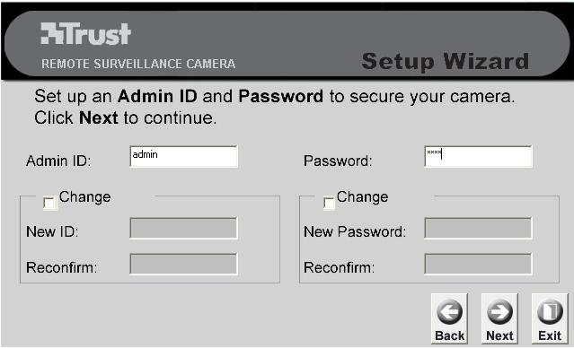 7. Inserire l'admin ID (login) e la password.