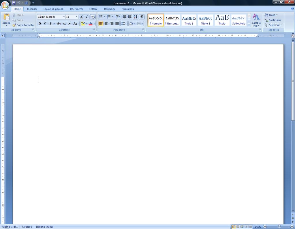Scrivere un testo Fare clic in successione sul Logo Microsoft in basso a sinistra, Tutti i programmi, Microsoft Office, Microsoft Office Word 2010. Il cursore che lampeggia è pronto per scrivere.
