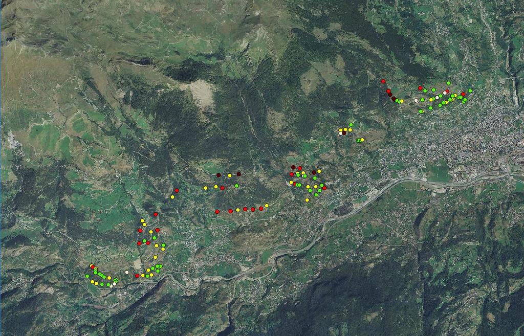 I dati di cattura sono stati raggruppati in cinque classi (tabella 8) e visualizzati in ambiente GIS.