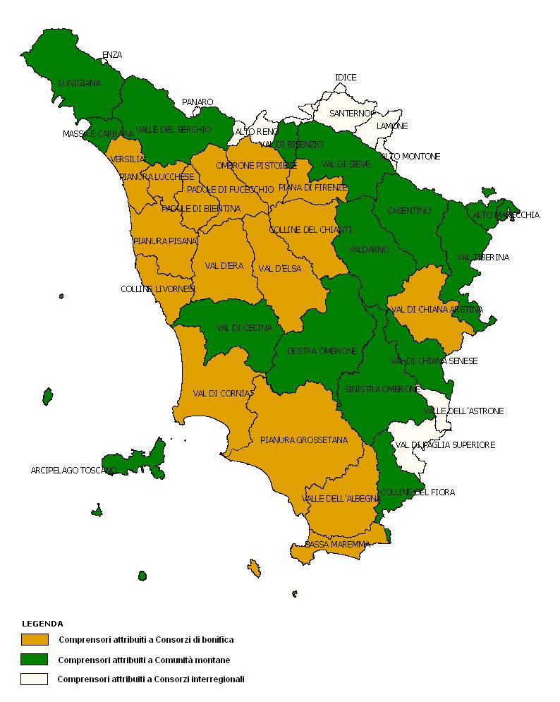 verso la suddivisione del territorio in aree territoriali ritenute ottimali per la bonifica, denominati comprensori (deliberazione Consiglio regionale 315/1996); tali aree corrispondenti ad unità