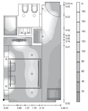 Esempi applicativi Camera hotel Benefici ottenuti Illuminamento medio: da 130 lx Risparmio energetico: 80%* a 123 lx Prima: soluzione Alogena Dopo: soluzione LED Master LEDspot GU10 7W 2700K 40 5x