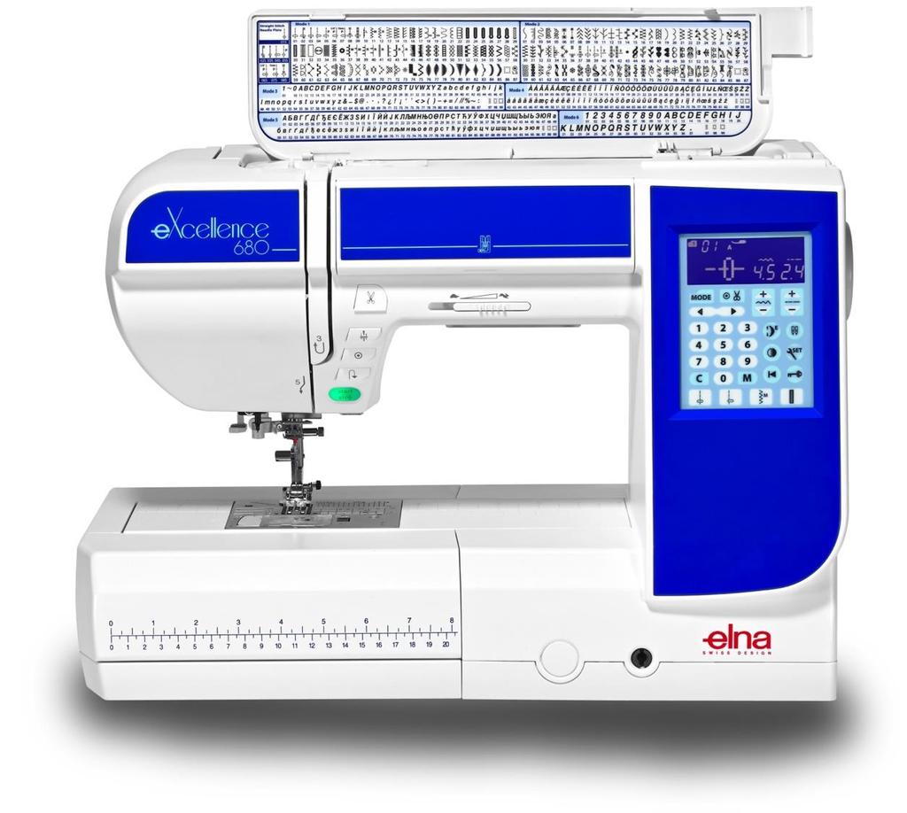 Un concentrato di competenze Coperchio superiore di protezione con tabella di riferimento punti Esclusivo porta accessori Elna Velocità di cucito regolabile (1 000 ppm) Tasti indispensabili e