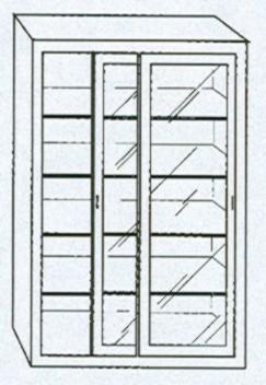ARMADIO ANTE A VETRI SCORREVOLI in lamiera acciaio stampata, verniciatura a polvere epossidica con chiusura a duplice chiave 2 vani interni 4 piani regolabili in altezza n.