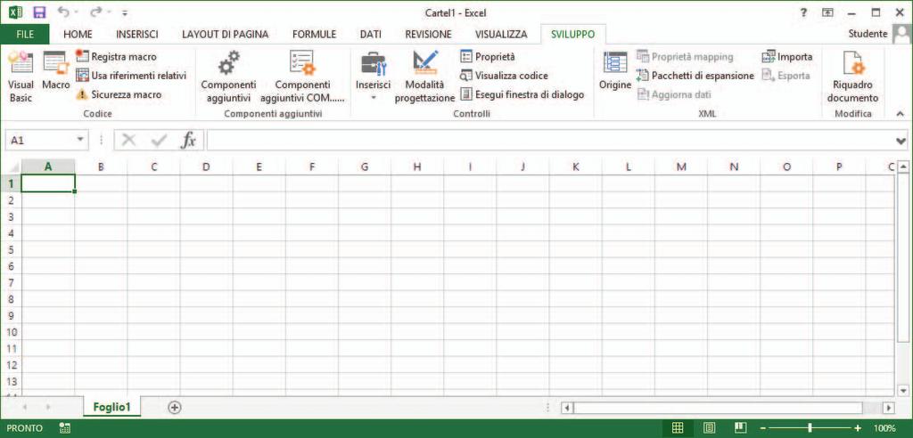 Scheda SVILUPPO Pulsante per impostare le caratteristiche degli oggetti grafici. Pulsante per scrivere il testo sorgente del programma.