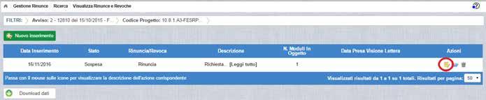 Selezionando l icona di modifica di una rinuncia, il sistema visualizza la pagina Modifica Rinuncia, che consente all istituto di aggiornare la richiesta in base alle modifiche richieste dall