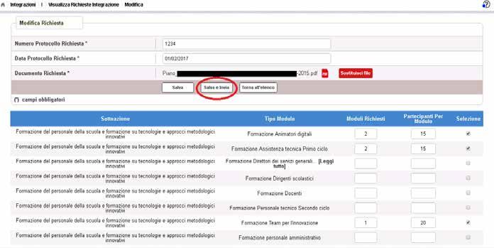 3.2.4 RICHESTA MODULI AGGIUNTIVI INVIO RICHIESTA L invio di una richiesta di moduli aggiuntivi può essere effettuata dall istituto sia contestualmente all inserimento dei dati sia in un momento