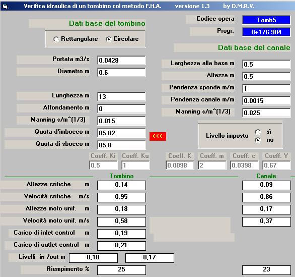 Doc. N.26845_01 IN05 00 DE2RINV1900001 0 17 di 19 6.4.5 Verifica della sezione del Tombino 5 Ø 600 Progr.