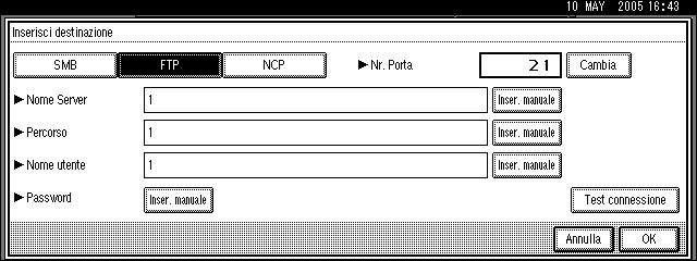 Specificare destinazioni Scan to Folder I Immettere il nome utente in base all impostazione della destinazione. Premere [Inser.