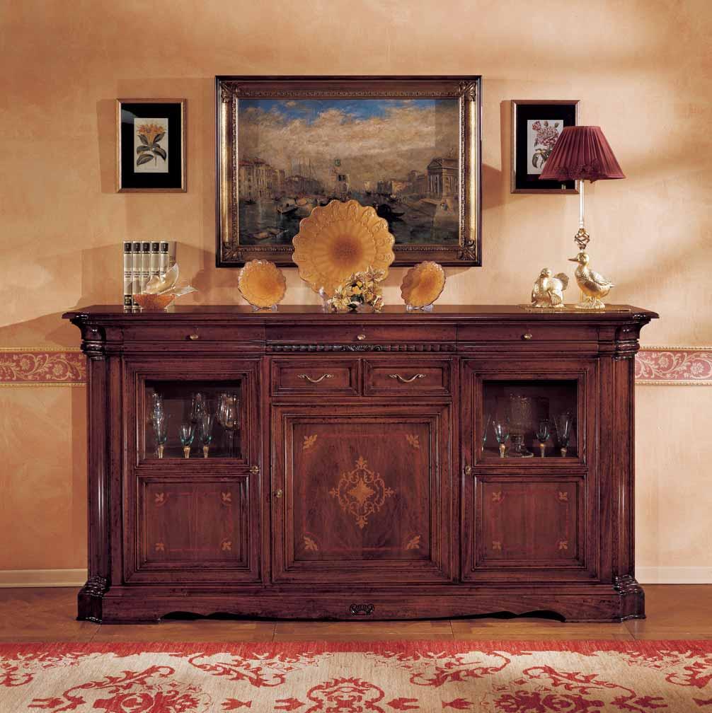 Sideboard with inlay, 3 glass doors and