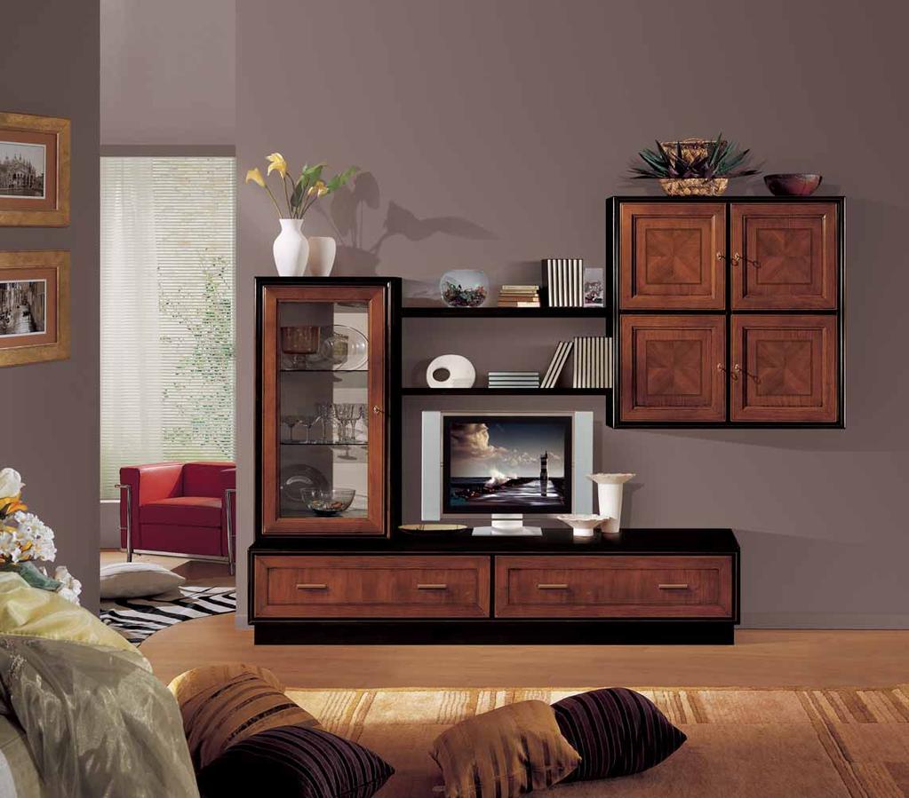 Soggiorno componibile in legno. Living-room unit-furniture wooden. cm. L. 272 - P. 52 - H. 205 Anta liscia con filetto Plain panel with fillet ARTICOLO 6276/L.