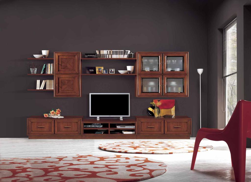 Soggiorno componibile Living-room unit-furniture wooden cm. L. 330 - P. 52 - H. 205 Anta liscia con filetto Plain panel with fillet ARTICOLO 6280/L.F.