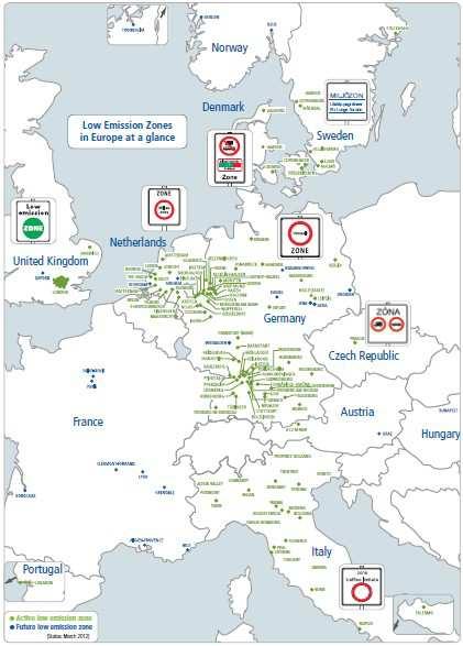 Zone europee a basse emissioni Un numero sempre maggiore di istituzioni locali sta adottando misure di limitazione del traffico veicolare fissando zone a traffico limitato per rispettare le direttive