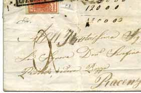 regolamento postale. Lettera da Cremona 29.5.1851 per Piacenza affrancata con 15 c.