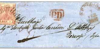 1860 per Taranto affrancata con 5 gr.