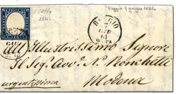 2.7.1857 per Coira (Svizzera) affrancata con 40 c.