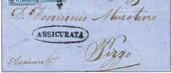 1859 per Napoli affrancata per 6 grana con tre 2 gr.
