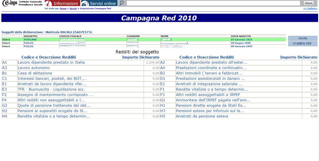 8) Consultazione di dichiarazione già acquisita (Figura 13) Da questa pagina è possibile la selezione del singolo