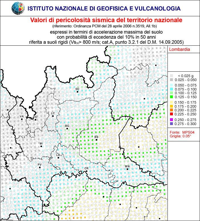 3274/03, vengono attribuiti altrettanti valori di acceleraziona sismica massima del suolo, valori di acceleraziona sismica massima del suolo (a g ), con probabilità di