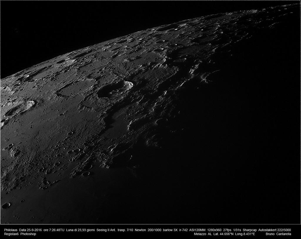 La Luna... di giorno!..il cratere Philolaus. Barlow 3x, Newton 200/1000 ed ASI 120MM.