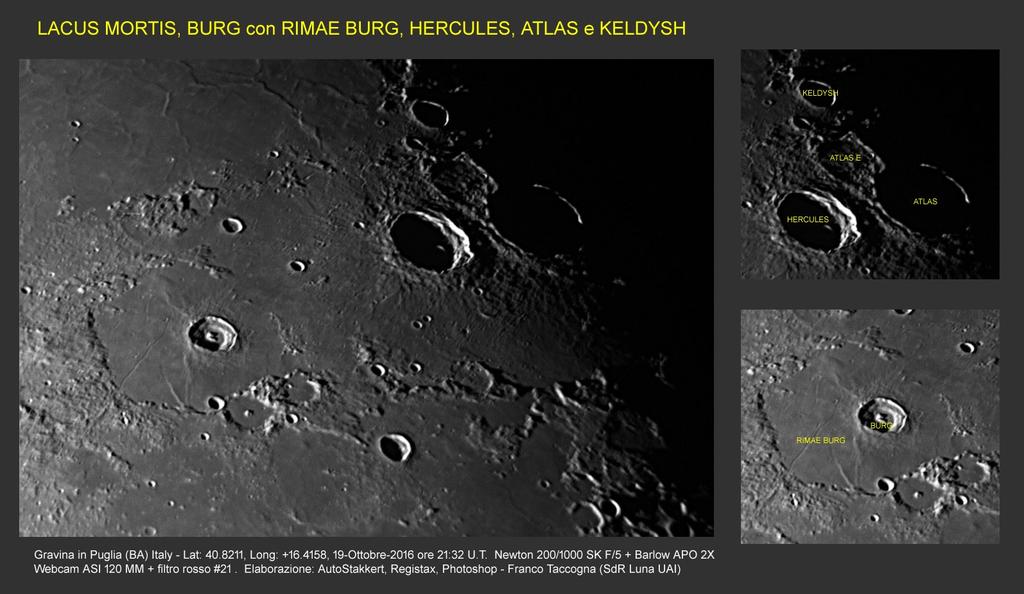 Le foto della Sezione di Ricerca Luna - UAI..Lacus Mortis e Burg, ripresi il 19 ottobre 2016.