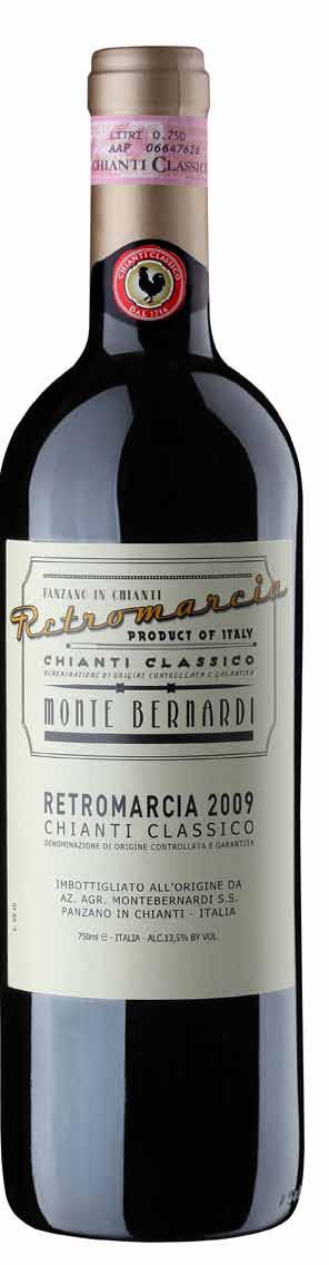 RETROMARCIA Chianti Classico DOCG Retromarcia è un Chianti Classico costituito da uve Sangiovese (95%), Merlot (3%) e Canaiolo Nero (2%).