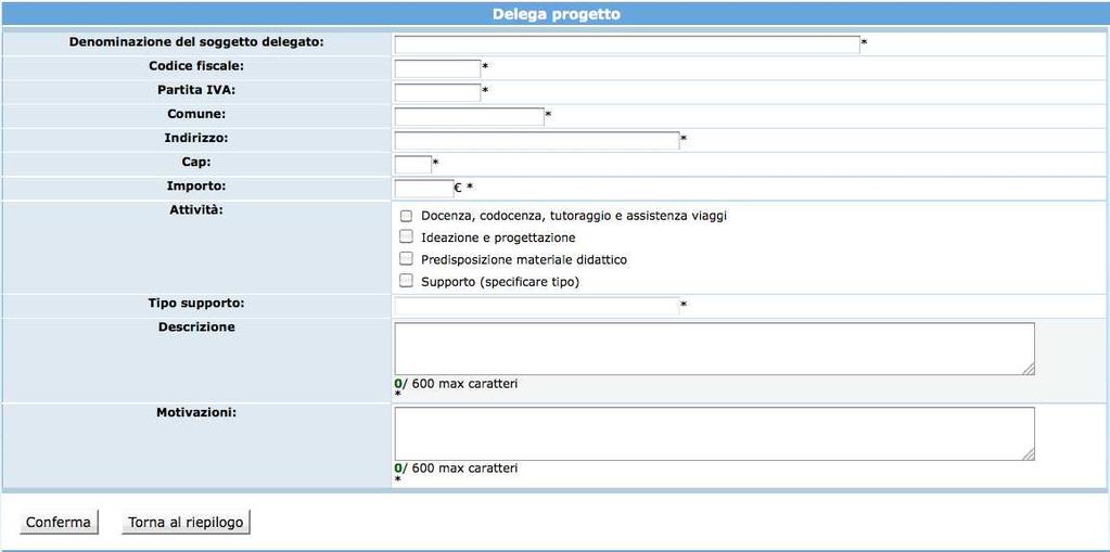 DELEGA PROGETTO Qualora il Soggetto attuatore non gestisca in proprio una parte dell attività finanziata, ossia quando affida all esterno quote di servizi che costituiscono l oggetto principale della