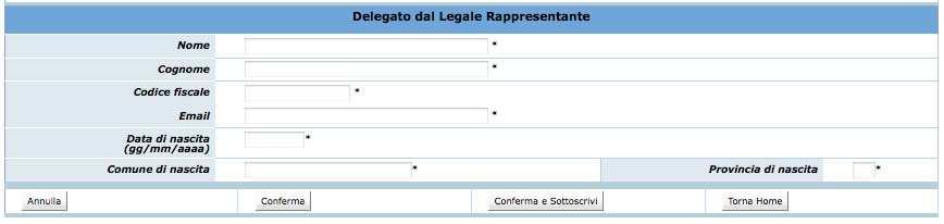 Una volta inseriti i dati obbligatori è necessario confermarli con il pulsante oppure annullarli con il pulsante.