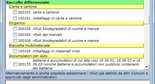 O.R.SO: scheda comuni scelta rifiuti 1/3 Sezione rifiuti vuota Per aggiungere