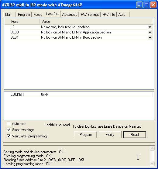 grifo ITALIAN TECHNOLOGY l) Nella sotto finestra LockBits impostare i bits di protezione a seconda delle esigenze dell'applicazione utente in termini di protezione.