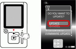 [7] Premere il tasto multicontrollo [Up/Down] per selezionare [FIRMWARE UPDATE] premere successivamente il tasto centrale.