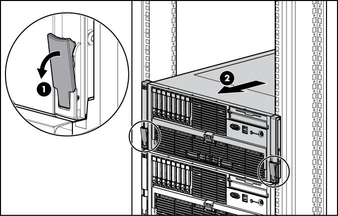 Unità DVD Unità dischetto e CD-ROM opzionali Unità disco rigido Per estrarre il server dal rack: 1.
