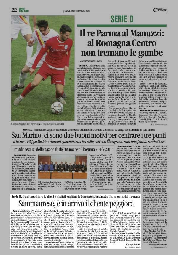 Pagina 22 Corriere di Romagna (ed. Forlì Cesena) Comune di San Mauro Serie D.